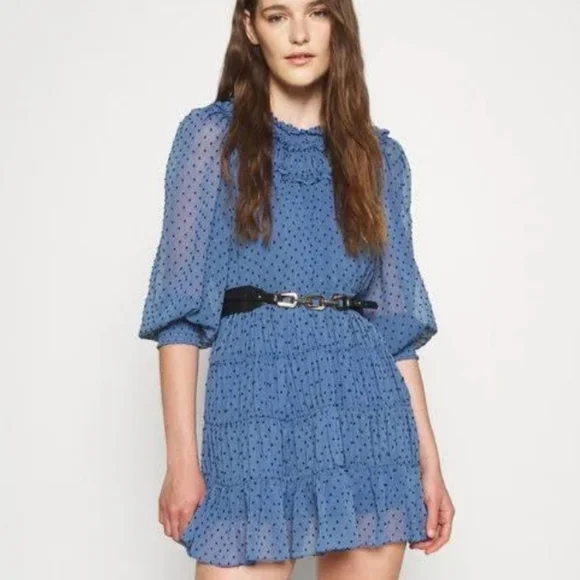 Sandro clip dot ruffled mini dress 38 - Picture 2 of 15